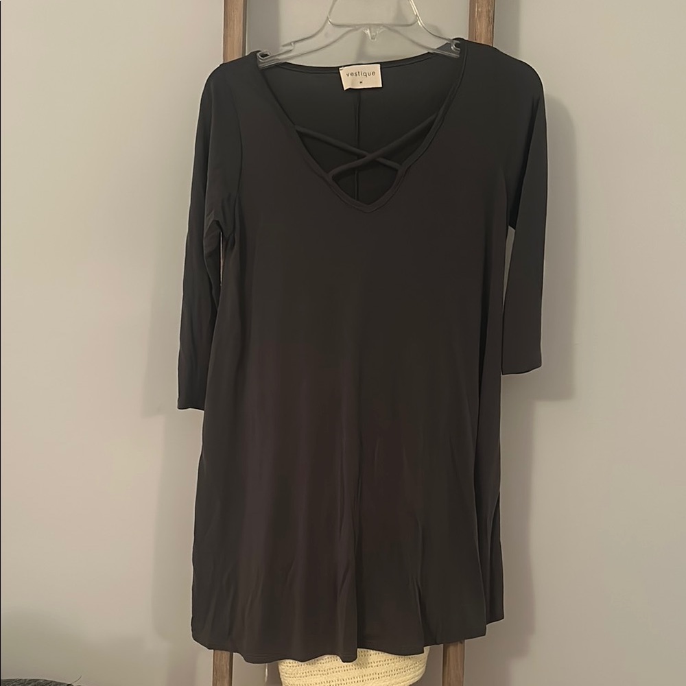 Vestique Gray 3/4 Sleeve Midi Dress